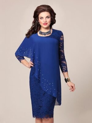 Elegant Regular Fit Pure Colour Crew Neck 3/4 Sleeve Midi Dress - Image 2
