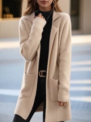 Elegant Regular Fit Pure Colour Shirt Collar Long Sleeve Cardigan - Image 1
