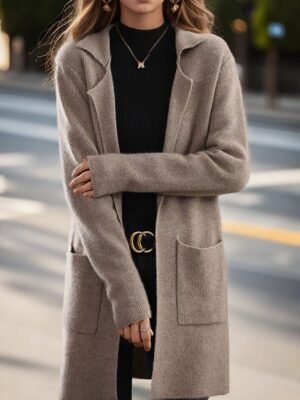 Elegant Regular Fit Pure Colour Shirt Collar Long Sleeve Cardigan - Image 3