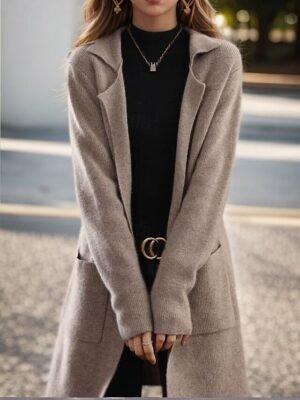 Elegant Regular Fit Pure Colour Shirt Collar Long Sleeve Cardigan - Image 4