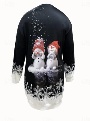 Elegant Regular Fit Santa Claus Crew Neck Long Sleeve Maxi Dress - Image 2