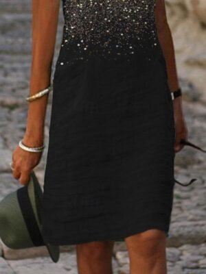 Elegant Regular Fit Sequin Gradient V Neck Short Sleeve Knee-length Cocktail Dress - Image 15