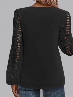 Elegant Regular Fit Solid Asymmetrical Long Sleeve Lace Patchwork Blouse - Image 12