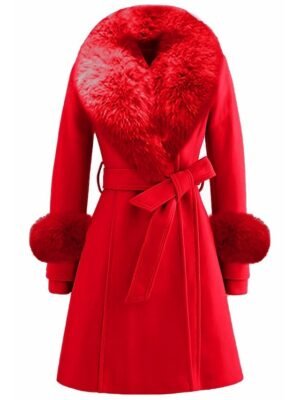 Elegant Regular Fit Solid Colour Fur Collar Long Sleeve Long Coat - Image 1