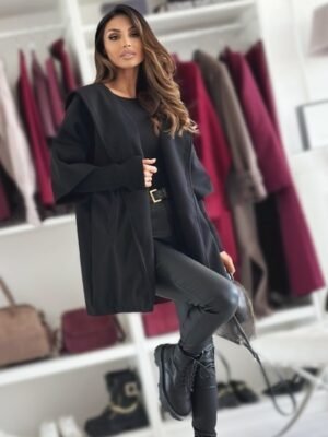 Elegant Regular Fit Solid Colour Lapel Long Sleeve Coat - Image 1