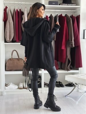 Elegant Regular Fit Solid Colour Lapel Long Sleeve Coat - Image 2