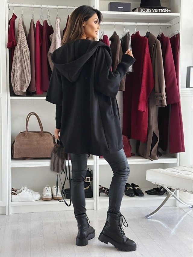 Elegant Regular Fit Solid Colour Lapel Long Sleeve Coat - Image 2