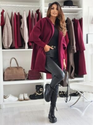 Elegant Regular Fit Solid Colour Lapel Long Sleeve Coat - Image 3