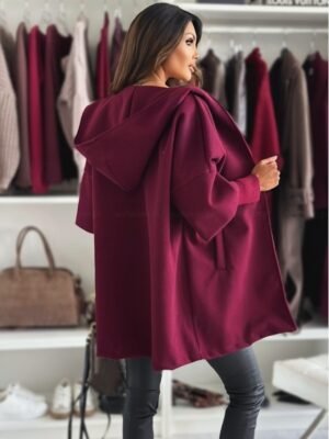Elegant Regular Fit Solid Colour Lapel Long Sleeve Coat - Image 4