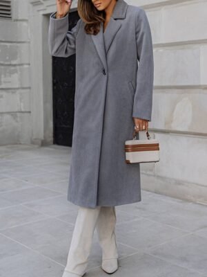 Elegant Regular Fit Solid Colour Long Lapel Coat - Image 4