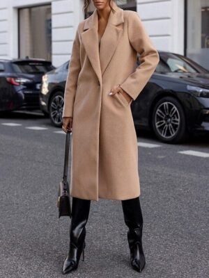 Elegant Regular Fit Solid Colour Long Lapel Coat - Image 5