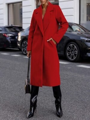 Elegant Regular Fit Solid Colour Long Lapel Coat - Image 6