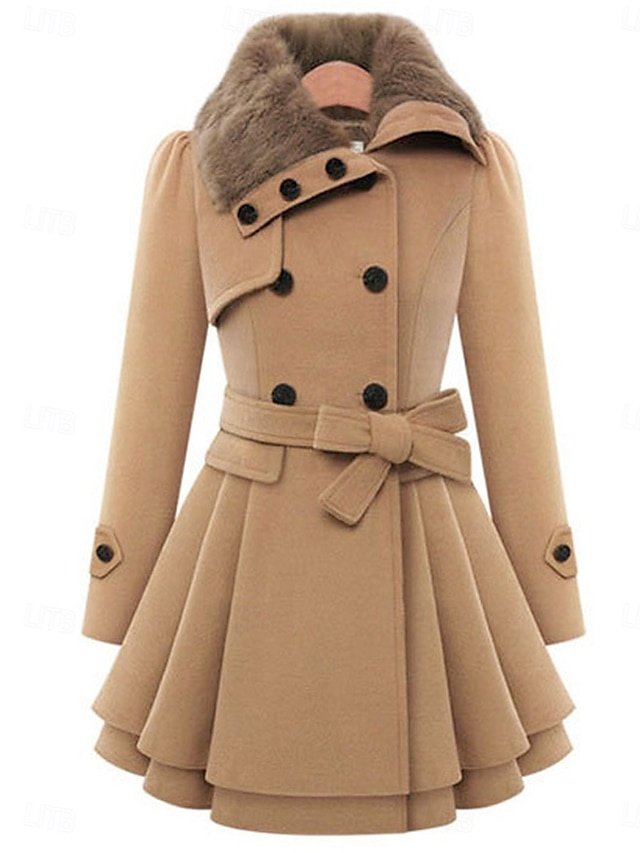 Elegant Regular Fit Solid Colour Turndown Long Sleeve Coat - Image 1