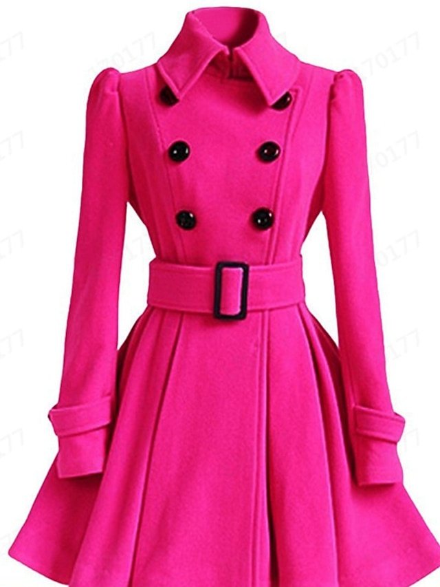 Elegant Regular Fit Solid Colour Turndown Long Sleeve Winter Coat - Image 1