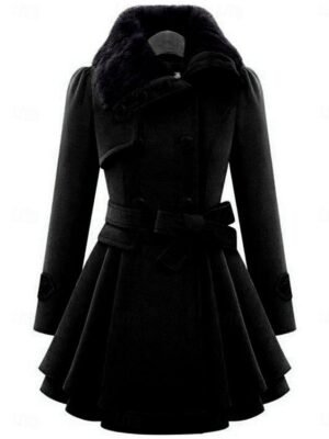 Elegant Regular Fit Solid Colour Turndown Long Sleeve Coat - Image 3