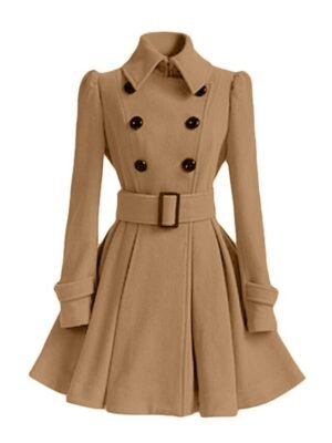 Elegant Regular Fit Solid Colour Turndown Long Sleeve Winter Coat - Image 4