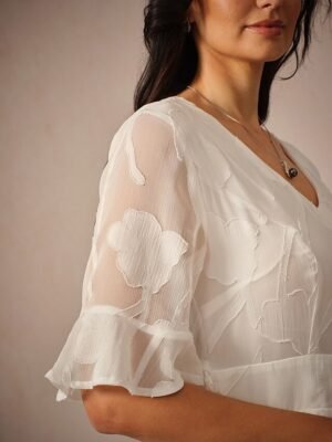 Elegant Regular Fit Solid Colour V Neck Flutter Sleeve Maxi Cocktail Dress - Image 11