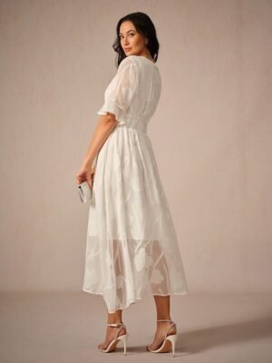 Elegant Regular Fit Solid Colour V Neck Flutter Sleeve Maxi Cocktail Dress - Image 12
