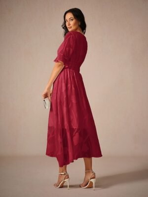 Elegant Regular Fit Solid Colour V Neck Flutter Sleeve Maxi Cocktail Dress - Image 17