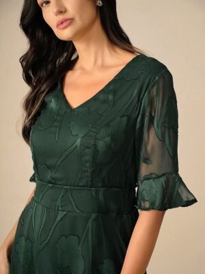 Elegant Regular Fit Solid Colour V Neck Flutter Sleeve Maxi Cocktail Dress - Image 19
