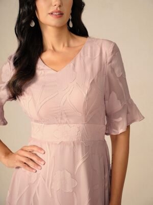 Elegant Regular Fit Solid Colour V Neck Flutter Sleeve Maxi Cocktail Dress - Image 24