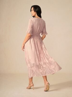 Elegant Regular Fit Solid Colour V Neck Flutter Sleeve Maxi Cocktail Dress - Image 25