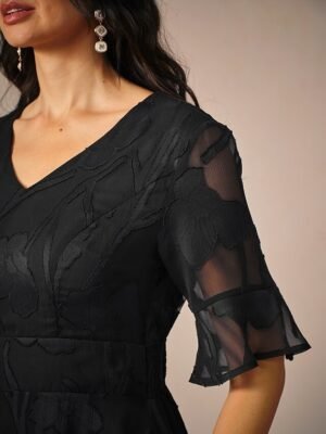 Elegant Regular Fit Solid Colour V Neck Flutter Sleeve Maxi Cocktail Dress - Image 8