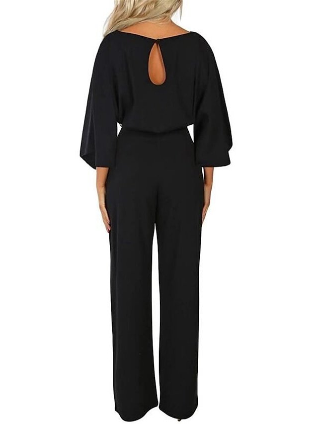 Elegant Regular Fit Solid Crew Neck 3/4 Sleeve Jumpsuit - Image 2