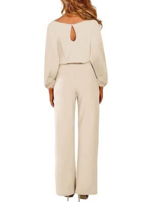 Elegant Regular Fit Solid Crew Neck Long Sleeve Jumpsuit - Image 8