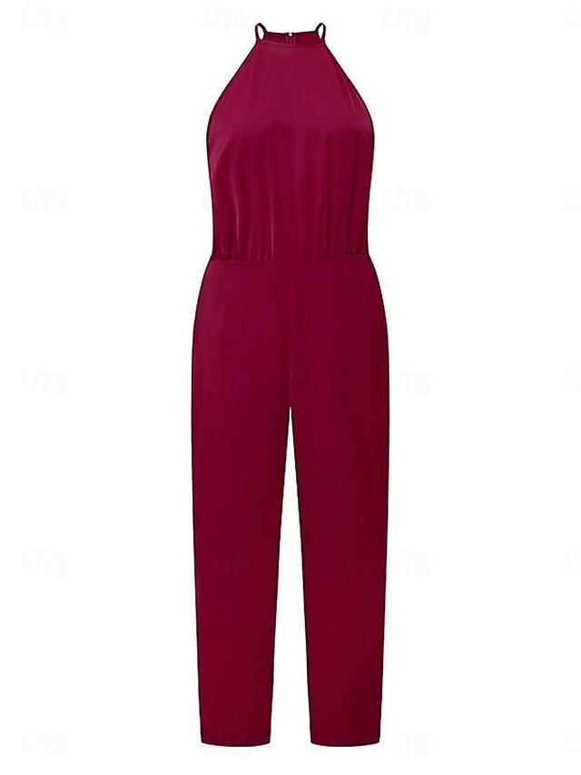 Elegant Regular Fit Solid Crew Neck Sleeveless High Waist Jumpsuit - Image 2