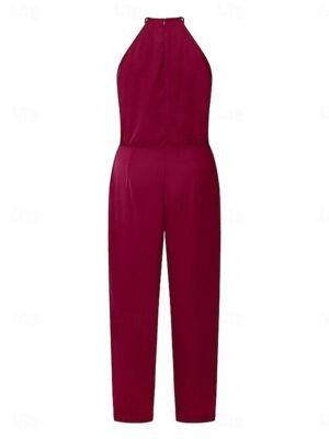 Elegant Regular Fit Solid Crew Neck Sleeveless High Waist Jumpsuit - Image 3