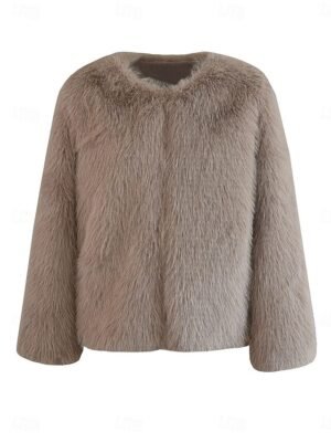 Elegant Regular Fit Solid Crewneck Long Sleeve Cardigan Coat - Image 3