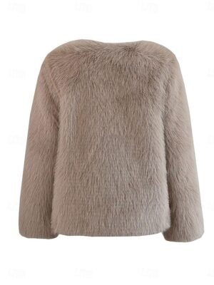 Elegant Regular Fit Solid Crewneck Long Sleeve Cardigan Coat - Image 4