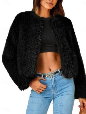Elegant Regular Fit Solid Crewneck Long Sleeve Cardigan Coat - Image 5