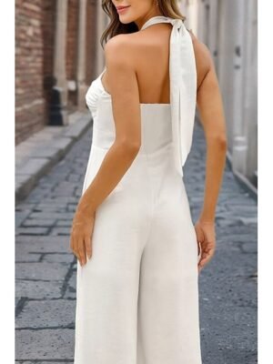 Elegant Regular Fit Solid Halter Neck Sleeveless Party Jumpsuit - Image 10