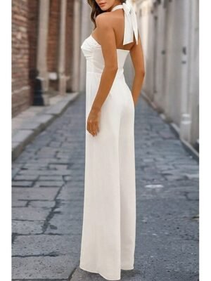 Elegant Regular Fit Solid Halter Neck Sleeveless Party Jumpsuit - Image 9