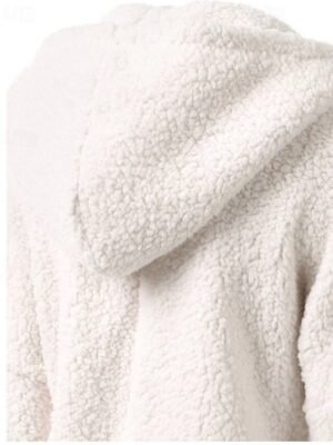 Elegant Regular Fit Solid Hooded Long Sleeve Fleece Jacket - Image 5