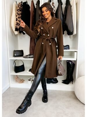 Elegant Regular Fit Solid Lapel Long Sleeve Double Breasted Coat - Image 1