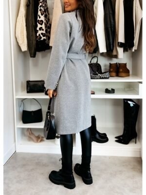 Elegant Regular Fit Solid Lapel Long Sleeve Double Breasted Coat - Image 10