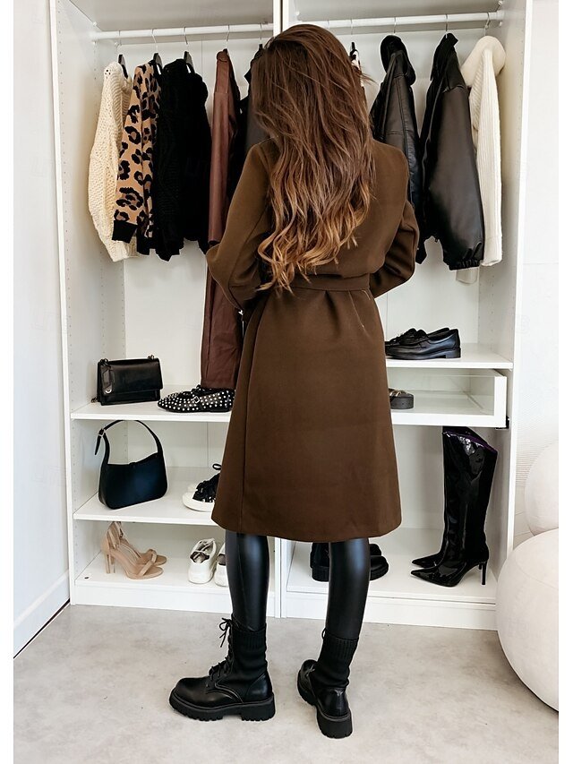 Elegant Regular Fit Solid Lapel Long Sleeve Double Breasted Coat - Image 2