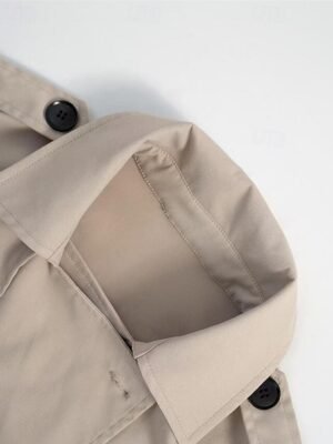 Elegant Regular Fit Solid Lapel Long Sleeve Short Trench Coat - Image 5
