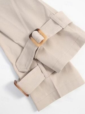 Elegant Regular Fit Solid Lapel Long Sleeve Short Trench Coat - Image 6