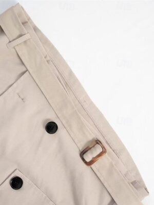 Elegant Regular Fit Solid Lapel Long Sleeve Short Trench Coat - Image 7