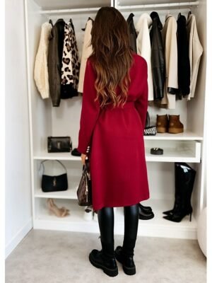 Elegant Regular Fit Solid Lapel Long Sleeve Double Breasted Coat - Image 8