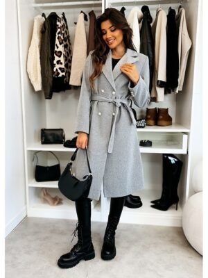 Elegant Regular Fit Solid Lapel Long Sleeve Double Breasted Coat - Image 9