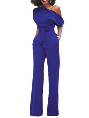 Elegant Regular Fit Solid One Shoulder Half Sleeve Jumpsuit - Image 10
