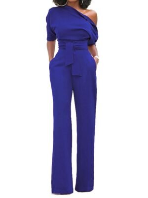 Elegant Regular Fit Solid One Shoulder Half Sleeve Jumpsuit - Image 12