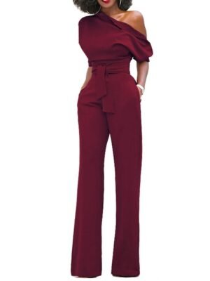 Elegant Regular Fit Solid One Shoulder Half Sleeve Jumpsuit - Image 14