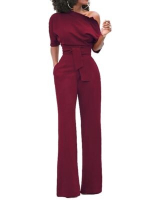 Elegant Regular Fit Solid One Shoulder Half Sleeve Jumpsuit - Image 15