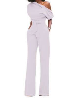 Elegant Regular Fit Solid One Shoulder Half Sleeve Jumpsuit - Image 17
